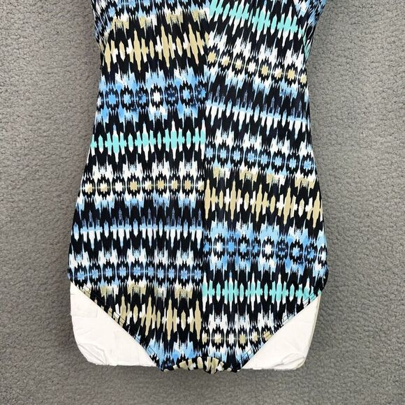 Fit 4U Swimsuit One Piece Sz 16 Blue Abstract Print Ruching Sweetheart Neckline - Picture 9 of 15